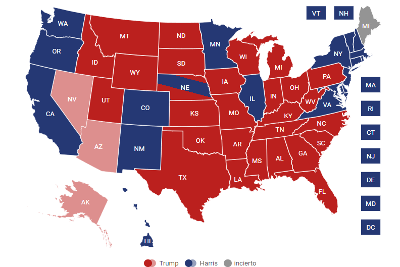 El mapa del voto en EEUU